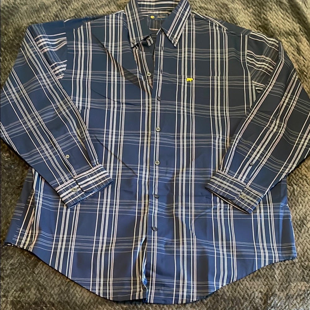 Blue and White Casual Button Down Shirt with Plaid Design